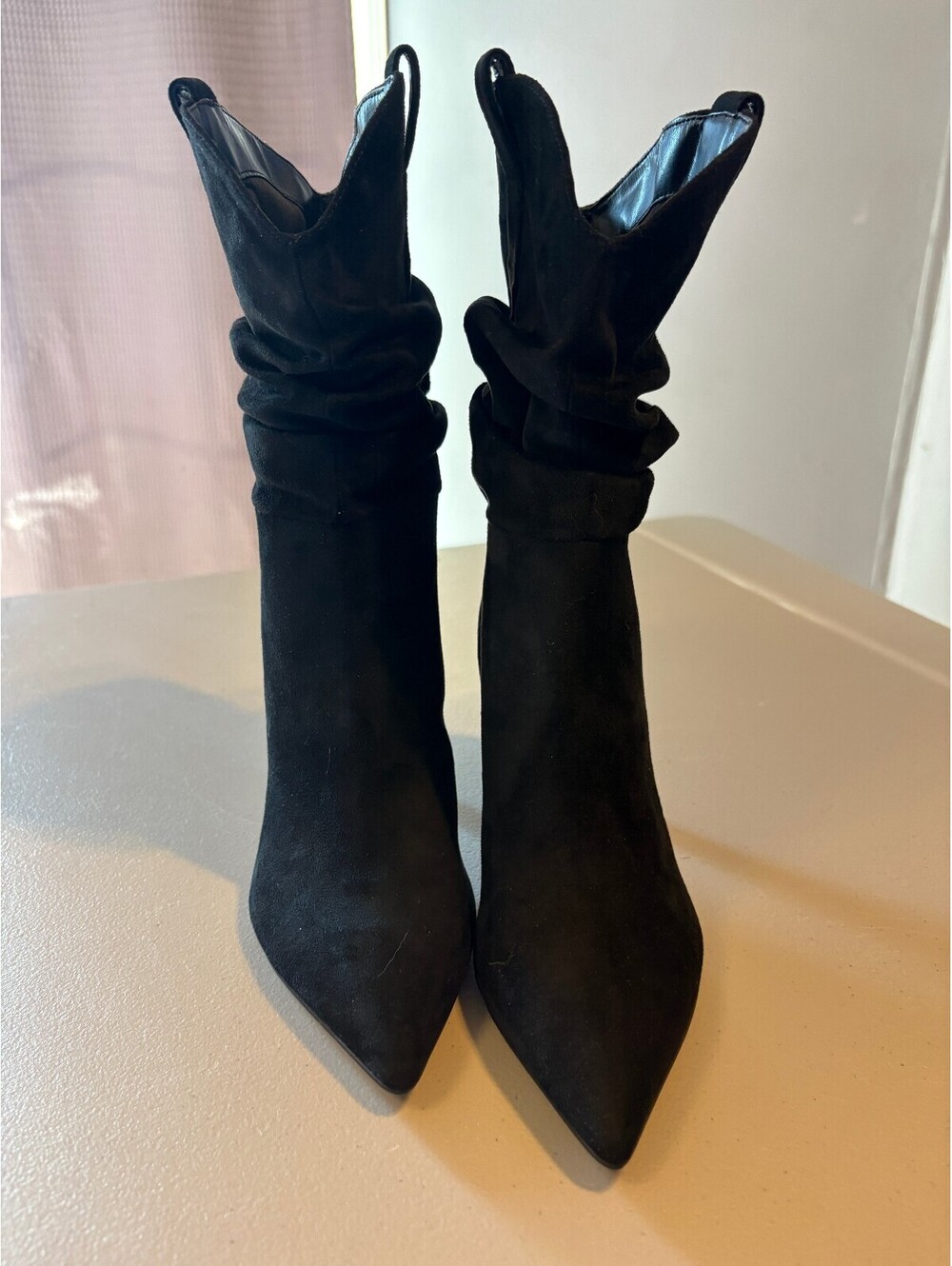 Marc Fisher Black Suede Pointed Toe Slouchy Ankle Boots with Stiletto Heel 5M